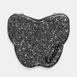 NWT Coach Black Silver Glitter Butterfly Compact Dual Sided Mirror
